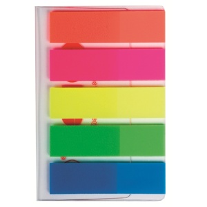 Index autoadeziv din plastic 12 x 45 mm, 5 culori x 25 file/culoare, KORES - Img 2