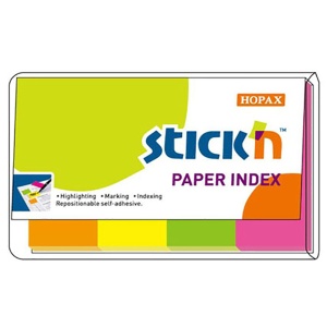 Index autoadeziv hartie color 50x20 mm, 4x50 file/set, 4 culori neon, STICK'N