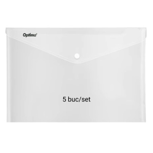 Mapa plastic A3, cu buton, 5 buc/set, transparent, OPTIMA