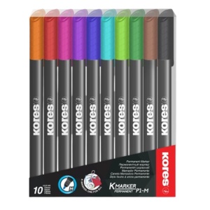 Marker permanent, varf rotund 1.0 mm, 10 culori/set, KORES