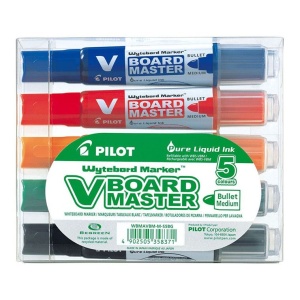 Marker whiteboard reincarcabil, varf rotund 2.0 mm, 5 buc/set, Vboard PILOT