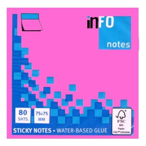 Notes autoadeziv 75x75 mm, 80 file, roz neon, INFO NOTES