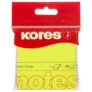 Notite autoadezive, 75x75 mm, 100 file/set, galben neon, KORES
