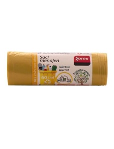 Saci menajeri 60 L, LDPE, 10 buc/rola, galben, ZOREX