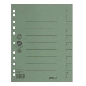 Separatoare carton color, 100 file/set, verde, DONAU