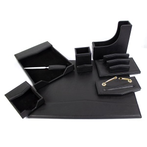 Set de birou lux imitatie piele, 8 piese - negru