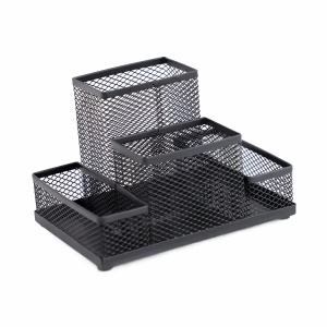 Suport accesorii birou, 4 compartimente, metalic, negru, MESH