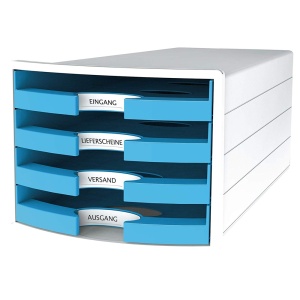 Suport cu sertare, plastic, cu 4 sertare, bleu, HAN Impuls