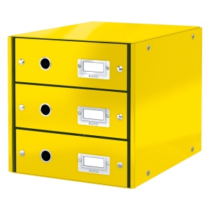 Suport documente cu 3 sertare, A4, carton laminat, galben, LEITZ WOW Click&Store