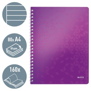 Caiet cu spirala A4, 80 file, dictando, mov, LEITZ WOW - Img 2