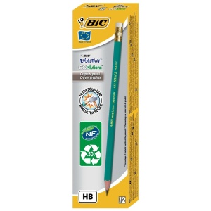 Creion grafit HB cu radiera, 12 buc/cutie, BIC Eco Evolution 655