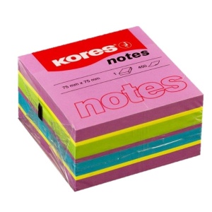 Cub notite autoadeziv, 75x75mm, 450 file/set, spring neon, KORES
