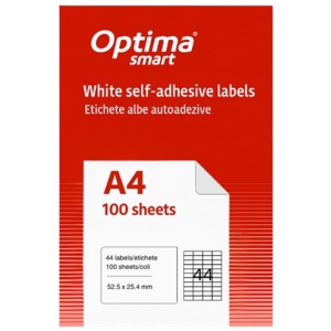 Etichete autoadezive albe, 44/A4, 52.5x25.4mm, 100 coli/top, OPTIMA