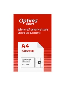Etichete autoadezive albe, colturi rotunjite, 12/A4, 63.5x72mm 100 coli/top, OPTIMA