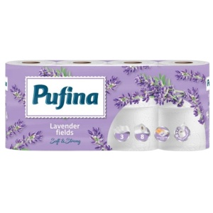 Hartie igienica parfumata PUFINA, 3 straturi, 8 role/set