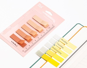 Index autoadeziv plastic 44x12 mm, 5 culori + rigla, galben, DELI NUSIGN - Img 3