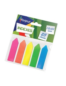 Index autoadeziv plastic tip sageata 12x42 mm, 5 culori neon x 125 file/set, FORPUS