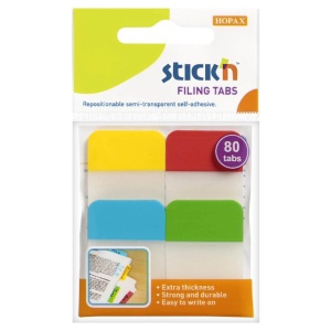 Index plastic transparent, margine color 38 x 25 mm, 4 culori neon STICK'N