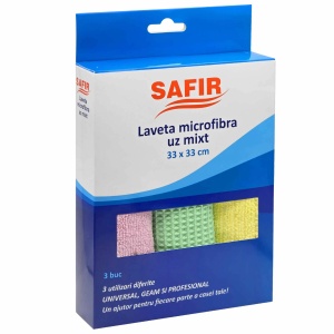 Lavete microfibra universale, 33x33 cm, 3 buc/set SAFIR Mixt