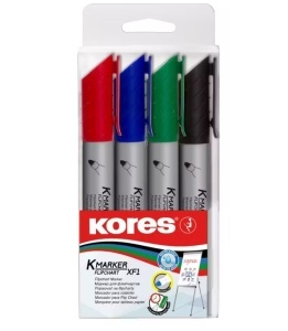 Marker flipchart, varf 3.0 mm, 4 buc/set, KORES