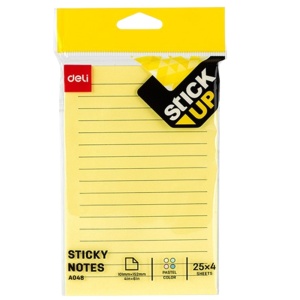 Notes autoadeziv, 101x152 mm, liniat, 4 culori x 25 file/set, DELI