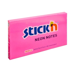 Notes autoadeziv 76x127 mm, 100 file/set, roz neon, STICK'N