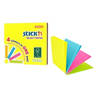 Notes autoadeziv 76x76 mm, 100 file, 4 culori neon, STICK'N Magic