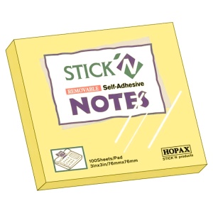 Notes autoadeziv 76x76 mm, 100 file, galben pastel, STICK'N