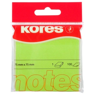 Notite autoadezive, 75x75 mm, 100 file/set, verde neon, KORES