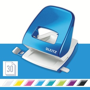 Perforator de birou, metalic, 30 coli, albastru, LEITZ WOW 5008 - Img 2