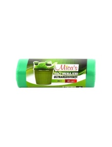 Saci menajeri cu manere, 35 L, 30 buc/rola, verde, MICA'S
