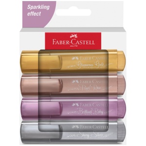Textmarker metalizat, varf tesit 1-5 mm, 4 buc/set, FABER-CASTELL