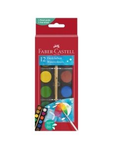 Acuarele 12 culori/set, pastila 24 mm, FABER-CASTELL