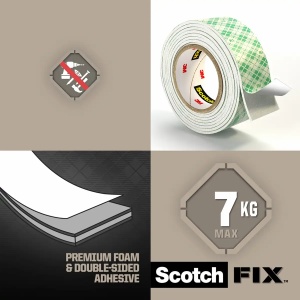 Banda dublu adeziva pentru montaj interior SCOTCH Fix 3M, 19 mm x 1.5 m - Img 4