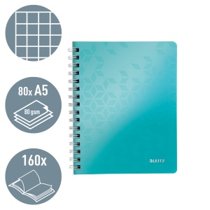 Caiet cu spirala A5, 80 file, matematica, turcoaz, LEITZ WOW - Img 2
