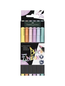 Carioci cu varf pensula, 6 culori/set pastel, FABER-CASTELL Black Edition - Img 1