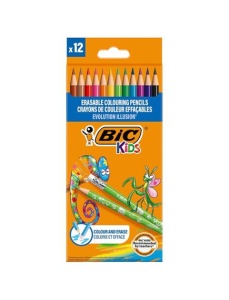 Creioane colorate cu radiera, 12 culori/set, Evolutions Illusion BIC