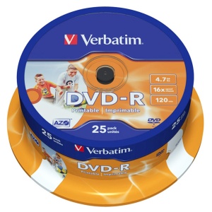 DVD-R printabil VERBATIM, 16x, 4.7 GB, 25 buc/set