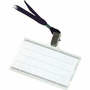 Ecuson orizontal cu snur si clips, 85x50 mm, 50 buc/set, negru, DONAU