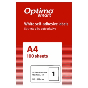 Etichete autoadezive albe, 1/A4, 210x297mm, 100 coli/top, OPTIMA