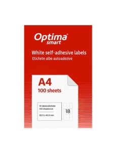 Etichete autoadezive albe, colturi rotunjite, 18/A4, 63.5x46.6mm, 100 coli/top, OPTIMA
