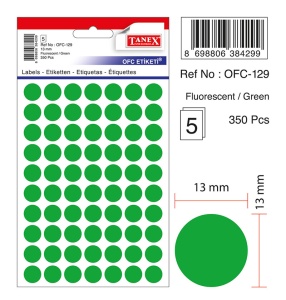 Etichete autoadezive rotunde, 13 mm, 350 buc/set, verde, TANEX - Img 2