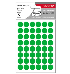Etichete autocolante rotunde, 16 mm, 240 buc/set, verde, TANEX