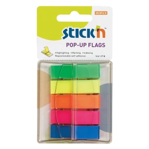 Film index autoadeziv, 45x12 mm, 5 culori x 40 file/set, cu dispenser, STICK'N