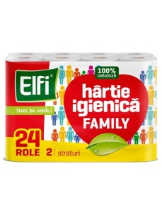Hartie igienica, 2 straturi, 24 role/set, Family ELFI
