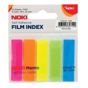 Index autoadeziv din plastic, 12x45 mm, 5 culori x 25 file/set, NOKI