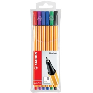 Liner 0,4 mm, varf fetru, 6 culori/set, STABILO Point 88