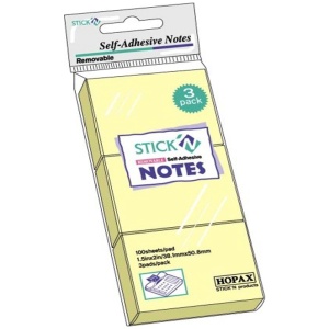 Notes autoadeziv 38x51 mm, 3x100 file/set, galben, STICK'N Pastel