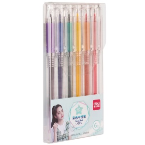 Pix cu gel, varf 0.5 mm, rubber grip, 6 buc/set, pastel, DELI