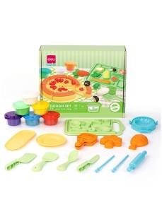 Plastilina 6 culori/set, 240 g, cu 14 accesorii modelaj, Pizza, Pasta and Veggie Party, DELI